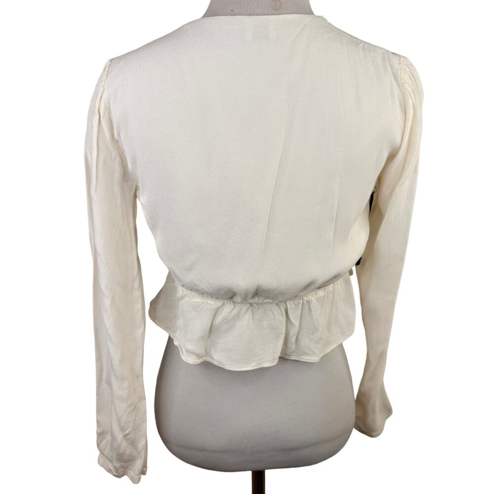 Sunday Best Aritzia White Viscose Ruffly Tie-Front Blouse Size XXS - Picture 9 of 10
